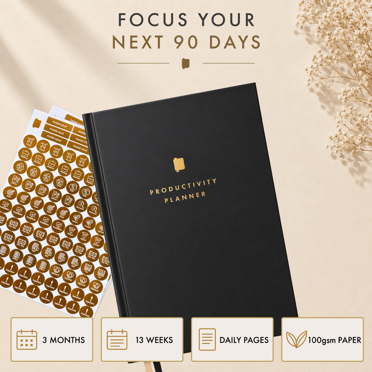 90 Day Productivity Planner - Undated - BLACK