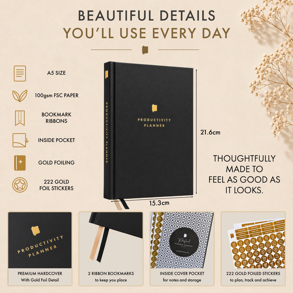 90 Day Productivity Planner - Undated - BLACK